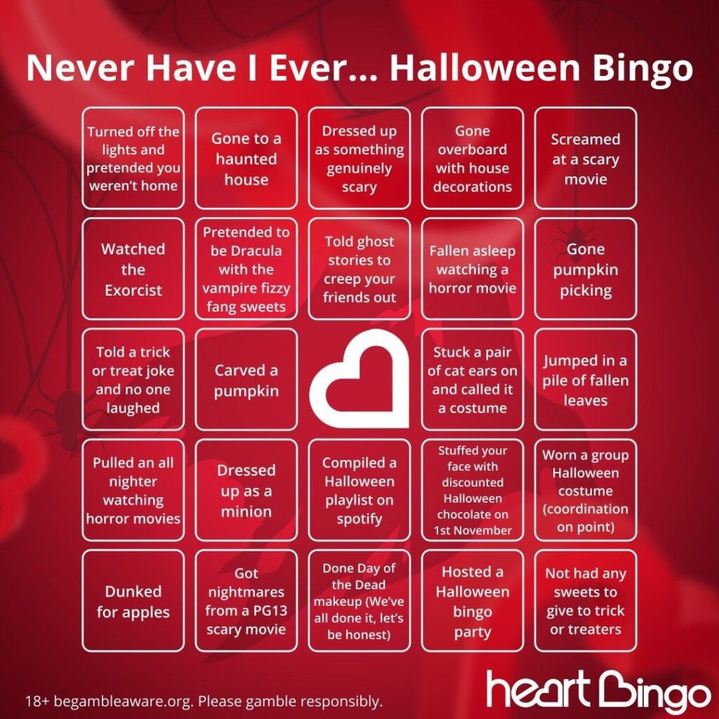 Halloween Bingo Card for Adults Heart Bingo